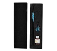 Qqmora Elegante Penna a Immersione in Vetro con Fiori e Portapenne per Inchiostro, Robuste Punte in Cristallo, Scrittura per Vari Colori di Inchiostro, Rosa Blu (Azzurro)