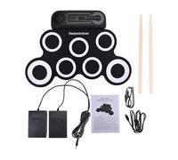 Qqmora Set di Batteria Elettronica con Altoparlante Set di Batteria a Mano 7 Pad Supporta Vari Ingressi Audio Kit di con Pad in Silicone con Bacchette Pedale Ricaricabile (Versione in bianco e nero)