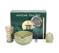 QQNQQ Agitatore for matcha in ceramica, set da tè con frusta e ciotola in for, 5 pezzi, supporto for utensili Chasen for cerimonia, kit for principianti(Dark matcha)