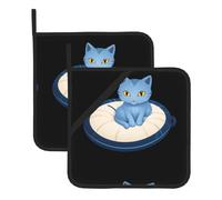 QQOUPP Little Blue Cat on the Pillow - Sottovaso quadrato stampato, 2 pezzi, spesso e resistente, con cordino, per forni a microonde, forni, grigliate all'aperto
