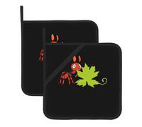 QQOUPP Little Formica che tiene una foglia d'acero stampata quadrata isolante 2 pezzi spesso e resistente con cordino per forni a microonde, forni, barbecue all'aperto