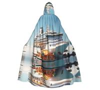 qqoupp Mantello con cappuccio per adulti con stampa di navi da crociera con fiocco, senza cerniera