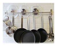 QQOUTLET Chefmate - Set di 10 ganci per utensili da cucina, in acciaio inox, 80 cm, con barra e 10 ganci a S, colore: argento