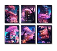 QQQDADA Set di 6 stampe artistiche da parete giapponesi a tema anime, illustrazioni astratte, arte artistica da parete con fumetti Sakura, alla moda, pittura artistica su tela per soggiorno, camera da