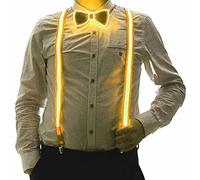 QQY Bretelle da uomo + Set di papillon in tessuto, Mens Elastico e regolabile per pantaloni Set di cravatte a farfalla (Giallo)