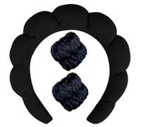 QQY Fascia da trucco per le donne, 3 Pz Spugna Terry Towel Panno Tessuto Skincare Headbands, Per Skincare Trucco Rimozione Lavaggio Yoga Sport Doccia (Nero)