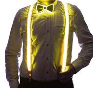 QQY Set di bretelle luminose a LED, papillon e bretelle per feste di Natale da uomo, Giallo, 110x2.5cm