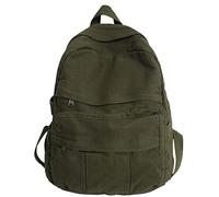 QQYG Borsa da scuola in stoffa per ragazza Zaino per studenti universitari Zaino da viaggio in tela retrò Zaino per laptop kawaii,verde,L32cmW13cmH34cm