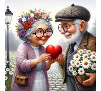 QQYRHN Cartoon Old Man Diamond Painting Kits for Adults Beginners, 5D Lovers Diamond Art Kits, DIY Round Full Drill Flowers Gem Art with Painting Kits Relaxing Craft for Home Wall Decor 12x12 Inch