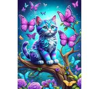 QQYRHN Cat Diamond Painting Kits for Adults Beginners, 5D Butterfly Diamond Art Kits, DIY Round Full Drill Kitten Diamond Dots Diamond Gem Art with Painting Kits for Home Wall Decor 12x16 Inch
