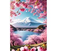 QQYRHN Cherry Blossom Diamond Painting Kits for Adults Beginners, 5D Mount Fuji Diamond Art Kits, DIY Round Full Drill Landscape Gem Art with Painting Kits Relaxing Craft Home Wall Decor 12x16 Inch