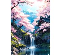QQYRHN Cherry Blossom Diamond Painting Kits for Adults Beginners, 5D Mount Fuji Diamond Art Kits, DIY Round Full Drill Lake Gem Art with Painting Kits Relaxing Craft for Home Wall Decor 12x16 Inch