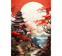 QQYRHN Chinese Style Diamond Painting Kits for Adults Beginners, 5D Sunrise Diamond Art Kits, DIY Round Full Drill Diamond Architecture Diamond Art with Painting Kits for Home Wall Decor 12x16 Inch