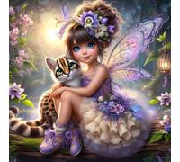 QQYRHN Fairy Flowers Diamond Painting Kits for Adults Beginners, 5D Kitten Diamond Art Kits, DIY Round Full Drill Fantasy Gem Art with Painting Kits Relaxing Craft for Home Wall Decor 12x12 Inch