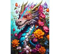 QQYRHN Fantasy Dragon Diamond Painting Kits for Adults Beginners, 5D Dragon Diamond Art Kits, DIY Round Full Drill Flowers Gem Art with Painting Kits Relaxing Craft for Home Wall Decor 12x16 Inch