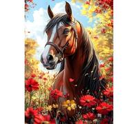 QQYRHN Fantasy Horse Diamond Painting Kits for Adults Beginners, 5D Red Flowers Diamond Art Kits, DIY Round Full Drill Horse Gem Art with Painting Kits Relaxing Craft for Home Wall Decor 12x16 Inch