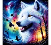 QQYRHN Forest Wolf Diamond Painting Kits for Adults Beginners, 5D Starry Sky Diamond Art Kits, DIY Round Full Drill Wolf Diamond Dots Diamond Art with Painting Kits for Home Wall Decor 12x12 Inch