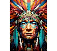 QQYRHN Indians Diamond Painting Kits for Adults Beginners, 5D Feather Diamond Art Kits, DIY Round Full Drill Diamond Dots Portrait Diamond Art with Painting Kits for Home Wall Decor 12x16 Inch