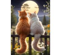 QQYRHN Kittens Diamond Painting Kits for Beginners Adults,5D Cat Diamond Art Kits, DIY Moon Round Full Drill Diamond Dots Diamond Gem Art with Painting Kits for Home Wall Decor 12x16 Inch