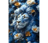 QQYRHN Lion Diamond Painting Kits for Beginners Adults,5D Lion Diamond Art Kits, DIY Round Full Drill Flowers Diamond Dots Diamond Gem Art with Painting Kits for Home Wall Decor 12x12 Inch