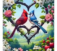 QQYRHN Love Birds Diamond Painting Kits for Beginners Adults,5D Flowers Diamond Art Kits, DIY Heart Round Full Drill Diamond Dots Diamond Gem Art with Painting Kits for Home Wall Decor 12x12 Inch
