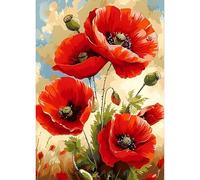 QQYRHN Poppy Flowers Diamond Painting Kits for Adults Beginners, 5D Red Flowers Diamond Art Kits, DIY Round Full Drill Gem Art with Painting Kits Relaxing Craft for Home Wall Decor 12x16 Inch