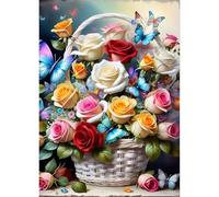 QQYRHN Roses Diamond Painting Kits for Adults Beginners, 5D Butterfly Diamond Art Kits, DIY Round Full Drill Flower Basket Gem Art with Painting Kits Relaxing Craft for Home Wall Decor 12x16Inch
