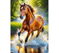 QQYRHN Running Horse Diamond Painting Kits for Adults Beginners, 5D Creek Diamond Art Kits, DIY Round Full Drill River Gem Art with Painting Kits Relaxing Craft for Home Wall Decor 12x16 Inch