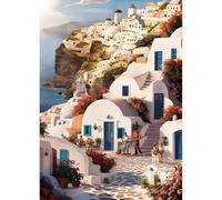 QQYRHN Santorini Diamond Painting Kits for Adults Beginners, 5D Aegean Sea Diamond Art Kits, DIY Round Full Drill Seascape Diamond Dots Diamond Art with Painting Kits for Home Wall Decor 12x16 Inch