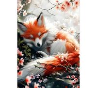 QQYRHN Sleeping Fox Diamond Painting Kits for Adults Beginners, 5D Flowers Diamond Art Kits, DIY Round Full Drill Cute Fox Gem Art with Painting Kits Relaxing Craft for Home Wall Decor 12x16 Inch