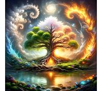 QQYRHN Tree of Life Diamond Painting Kits for Adults Beginners, 5D Ice and Fire Diamond Art Kits, DIY Round Full Drill Gem Art with Painting Kits Relaxing Craft for Home Wall Decor 12x12 Inch