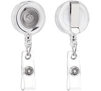 QREEL Porta badge retrattile con clip da cintura per carta d'identità (trasparente traslucido, 2 pezzi)