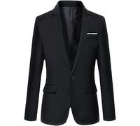 QREXVOG Giacca Casual Slim da Uomo Blazer A Un Bottone Cena Formale Matrimonio Elegante Smoking (Nero,M)