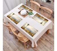 QRFASFZO Set di 6 Tovagliette Americana Plastica Lavabili, antiscivolo, lavabili, in PVC, resistenti al calore,Paesaggio urbano, vecchi lampioni lungo il fiume, edifici storici e ponti in lon,45x30cm