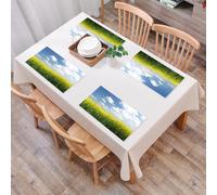 QRFASFZO Set di 6 Tovagliette Americana Plastica Lavabili, antiscivolo, lavabili, in PVC, resistenti al calore,Bellissimo campo di colza fiorito sotto nuvole bianche e cielo azzurro, paesaggi,45x30cm