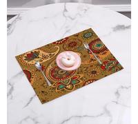 QRFASFZO Set di 6 Tovagliette Americana Plastica Lavabili, antiscivolo, lavabili, in PVC, resistenti al calore,Paisley, motivo a foglia multicolore ispirato al vintage, autentico Flow1,45x30cm