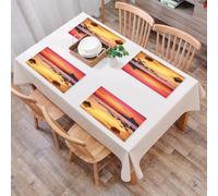 QRFASFZO Set di 6 Tovagliette Americana Plastica Lavabili, antiscivolo, lavabili, in PVC, resistenti al calore,Tramonto sulla spiaggia, spiaggia tranquilla al tramonto, rocce con sagome e cie,45x30cm