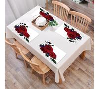 QRFASFZO Set di 6 Tovagliette Americana Plastica Lavabili, antiscivolo, lavabili, in PVC, resistenti al calore,Bellissimo bouquet con tre rose rosse e foglie,45x30cm