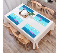 QRFASFZO Set di 6 Tovagliette Americana Plastica Lavabili, antiscivolo, lavabili, in PVC, resistenti al calore,Scena d'amore con balene blu e rosa in un cartone animato, con momenti affettuos,45x30cm