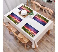 QRFASFZO Set di 6 Tovagliette Americana Plastica Lavabili, antiscivolo, lavabili, in PVC, resistenti al calore,Paesaggio, skyline colorato con nuvole nella foresta, lago, fiume, montagna, pae,45x30cm