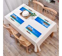QRFASFZO Set di 6 Tovagliette Americana Plastica Lavabili, antiscivolo, lavabili, in PVC, resistenti al calore,Resort sulla spiaggia, un paradiso sulla spiaggia con sedie a sdraio e ombrellon,45x30cm
