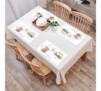 QRFASFZO Set di 6 Tovagliette Americana Plastica Lavabili, antiscivolo, lavabili, in PVC, resistenti al calore,Cartone animato, un gattino bianco con ali di unicorno e arcobaleno circondato d,45x30cm