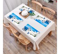 QRFASFZO Set di 6 Tovagliette Americana Plastica Lavabili, antiscivolo, lavabili, in PVC, resistenti al calore,Splendida vista di Santorini Place,45x30cm