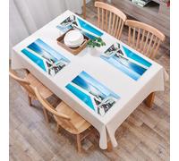 QRFASFZO Set di 6 Tovagliette Americana Plastica Lavabili, antiscivolo, lavabili, in PVC, resistenti al calore,architettura sull'isola di Santorini in Grecia Piscina calda blu bianca,45x30cm