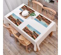 QRFASFZO Set di 6 Tovagliette Americana Plastica Lavabili, antiscivolo, lavabili, in PVC, resistenti al calore,Città, paesaggio della città di Lisbona, Portogallo, tetti e la città vecchia de,45x30cm