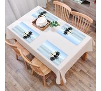QRFASFZO Set di 6 Tovagliette Americana Plastica Lavabili, antiscivolo, lavabili, in PVC, resistenti al calore,Una pietra nera instabile con un fiore bianco sopra, riflessa nell'acqua calma,45x30cm