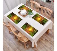 QRFASFZO Set di 6 Tovagliette Americana Plastica Lavabili, antiscivolo, lavabili, in PVC, resistenti al calore,Fattoria, riflesso di luce magica nel profondo della foresta di betulle,autunnal,45x30cm