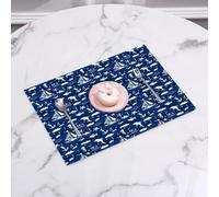 QRFASFZO Set di 6 Tovagliette Americana Plastica Lavabili, antiscivolo, lavabili, in PVC, resistenti al calore, Vernice effetto nautico con motivo a strisce verticali di barche a vela, pesci,45x30cm