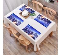 QRFASFZO Set di 6 Tovagliette Americana Plastica Lavabili, antiscivolo, lavabili, in PVC, resistenti al calore,Città, scintillante skyline di Dubai, maestosi grattacieli illuminano il cielo n,45x30cm