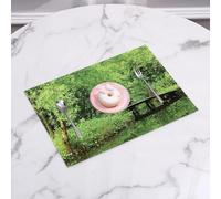 QRFASFZO Set di 6 Tovagliette Americana Plastica Lavabili, antiscivolo, lavabili, in PVC, resistenti al calore,Tranquillo corso d'acqua nella foresta, un ponte rustico circondato da lussuregg,45x30cm